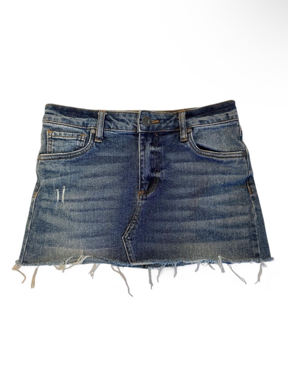 Kut from the Kloth Blue Denim Mini Skirt with Frayed Hem